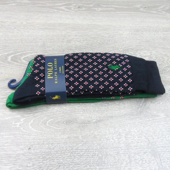 Polo Ralph Lauren Foulard Slack Socks Men's Size 6-12.5 (2 PAIRS) Navy Green NEW - Picture 8 of 10